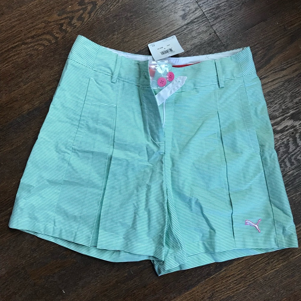NWT Puma striped gold shorts green and white 4